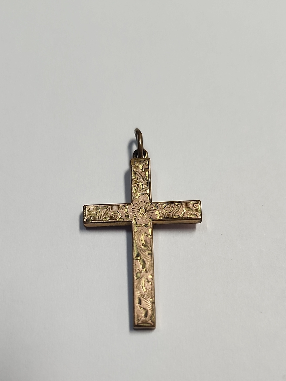 Gold Filled Floral Engraved Cross Pendant Necklace Vintage